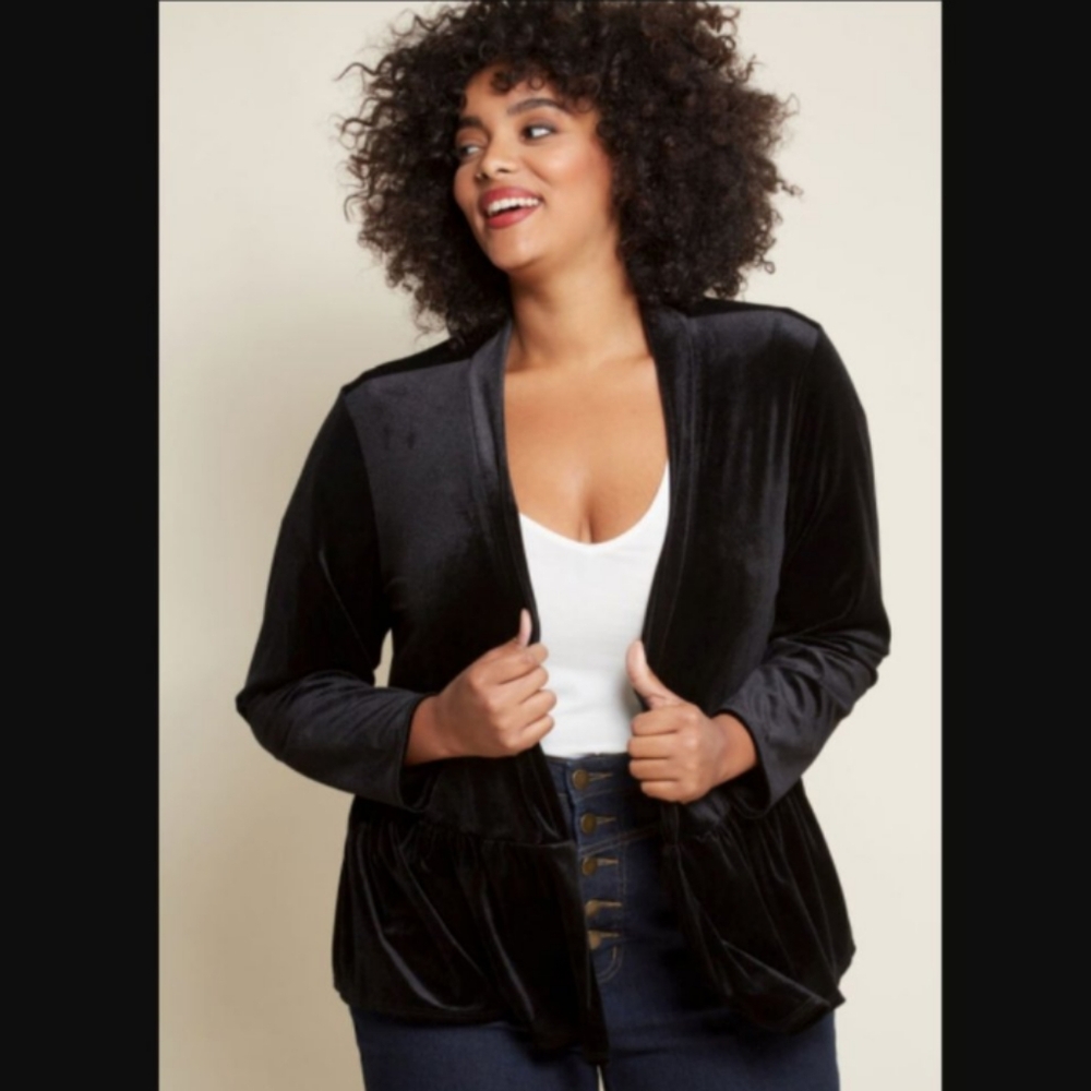 Modcloth Luxe The Part Soft Draped Black Velvet Blazer Sz M - Picture 3 of 16